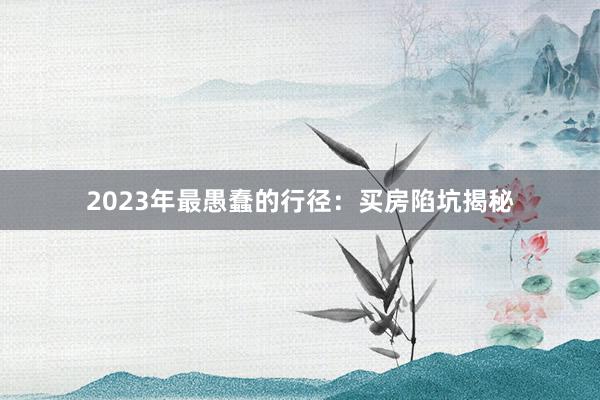 2023年最愚蠢的行径：买房陷坑揭秘