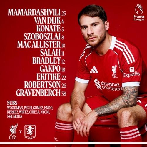 利物浦vs维拉：萨拉赫搭档加克波，埃基蒂克、索博出战